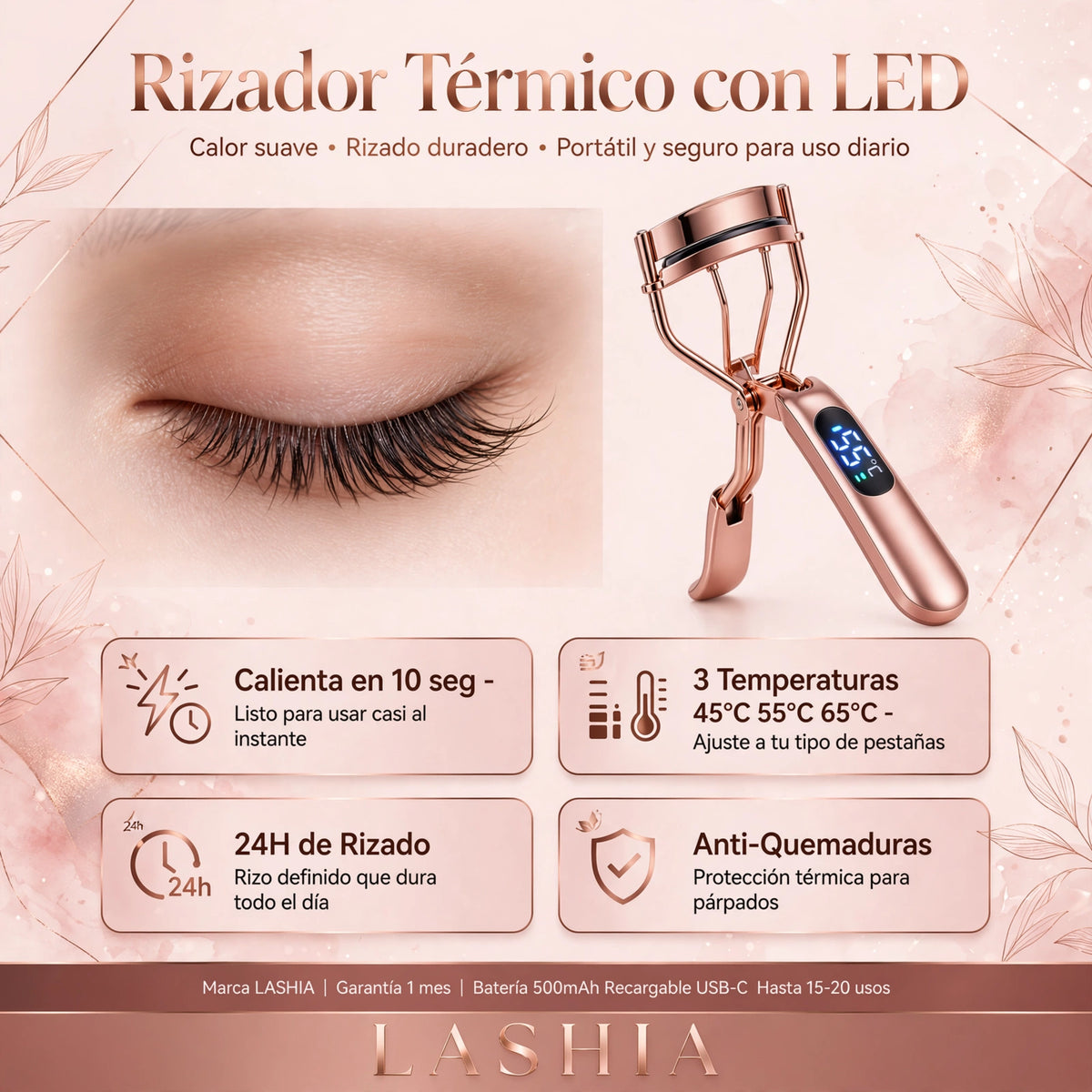 LASHIA- Rizador térmico con LED